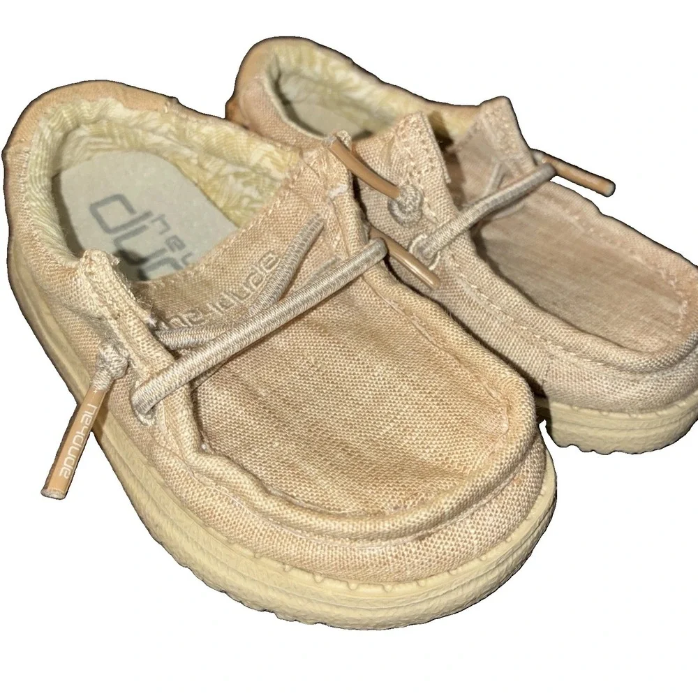 Hey Dude Toddler Boy Wally Linen Beige US K5 EU 21 Neutral Comfort Shoes